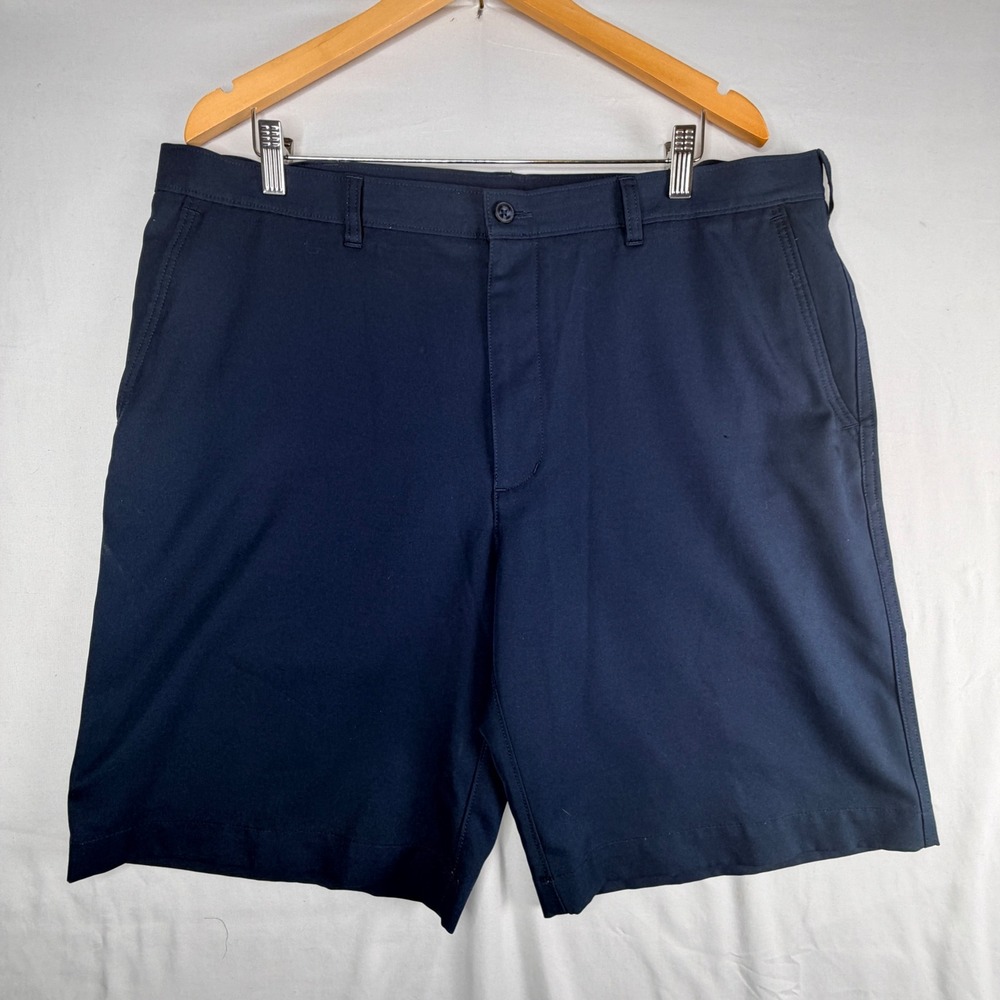 PGA Tour Golf Shorts 38 Navy Blue Flat Front Performance Polyester 1809